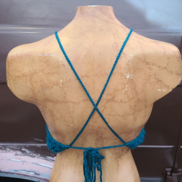 Teal 90s y2k punk goth crochet corset back handmade crochet crop top size m-l - Picture 6 of 9